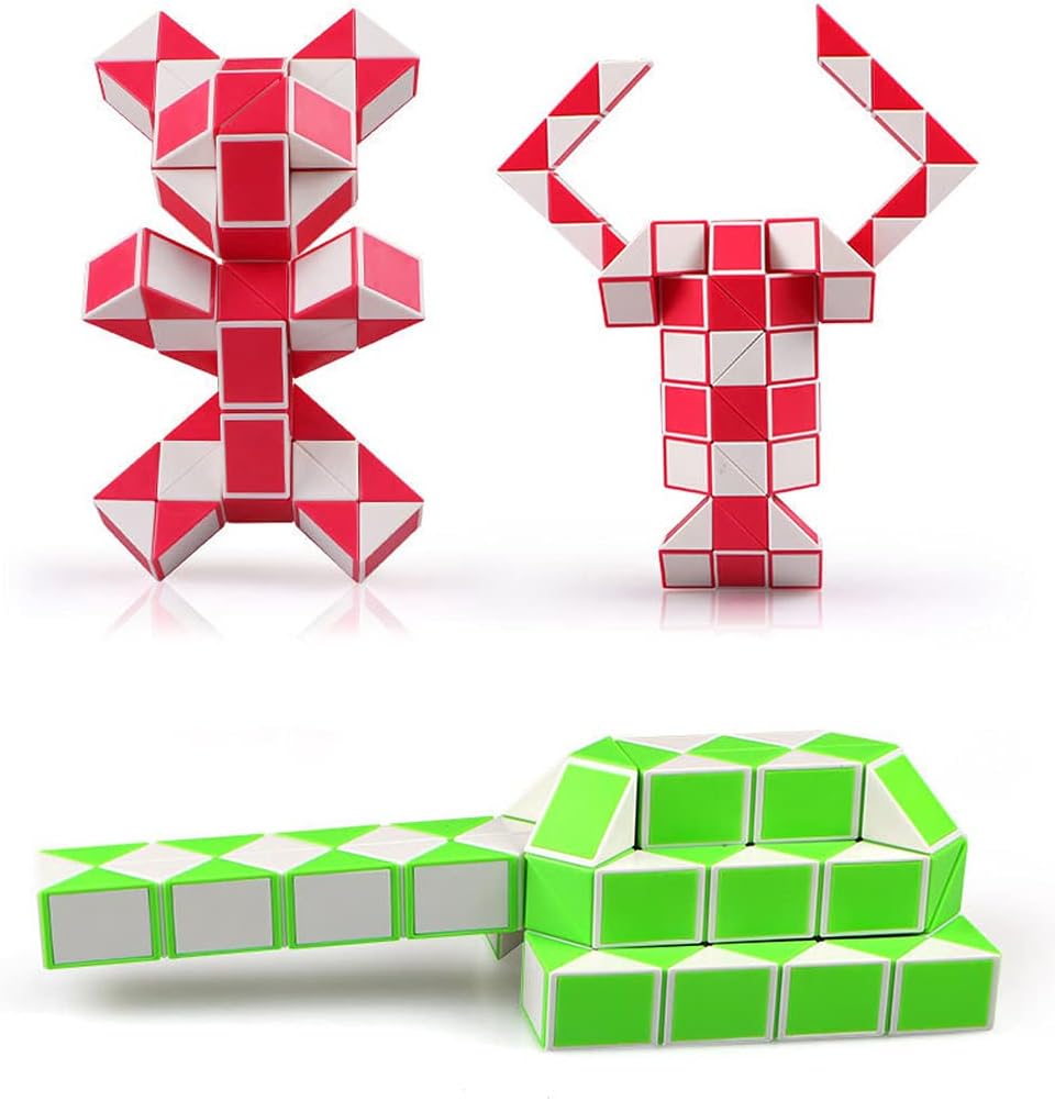 2 Pack Fidget Magic Snake Cube Puzzles Twist Ruler Speed Cubes Brain Teaser Game Toys for Kids
