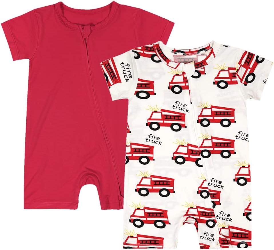Teach Leanbh Baby Boys Girls 2 Pack Bamboo Viscose Pajamas 2 Way Zipper Short Sleeve Romper