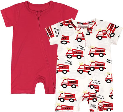 Teach Leanbh Baby Boys Girls 2 Pack Bamboo Viscose Pajamas 2 Way Zipper Short Sleeve Romper