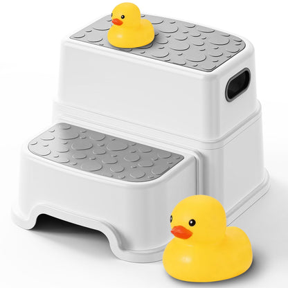UNCLE WU Toddler Step Stool for Potty Training, Bathroom Sink & Toilet - 2 Step Kids Poop Stool