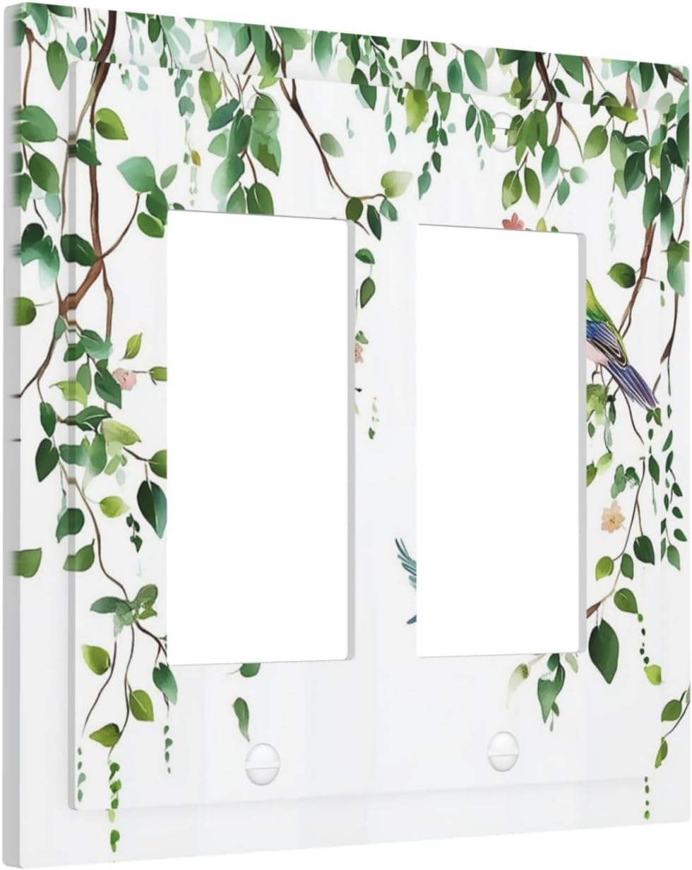Decorative Outlet Covers Green Leaves Bird Eucalyptus Sage Plant 2 Gang Double Gfci Rocker