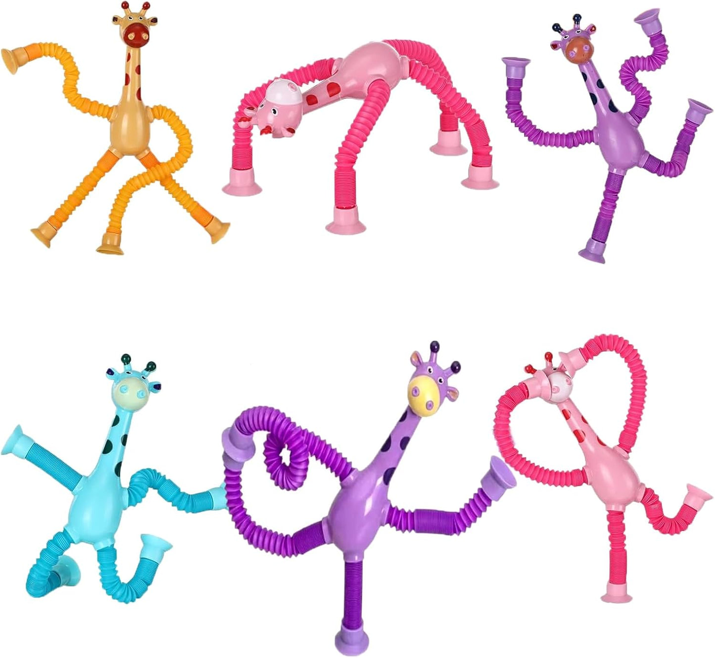 6PCS Telescopic Suction Cup Giraffe Toy,pop Tubes,Toys for Kids,Toddler Travel Toys,Toddler Sensory