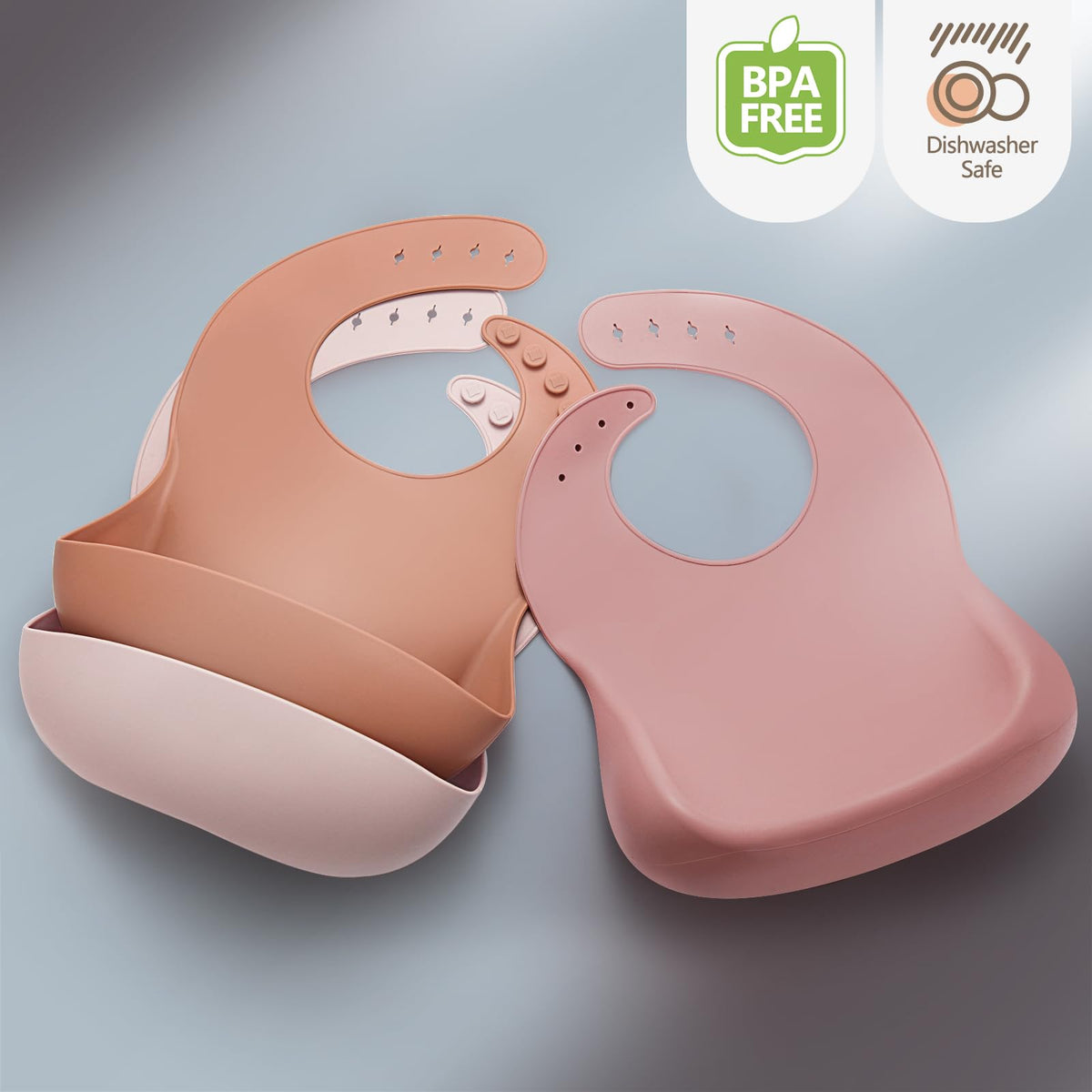 Eascrozn Silicone Bibs for Babies Toddler Set of 3, BPA Free