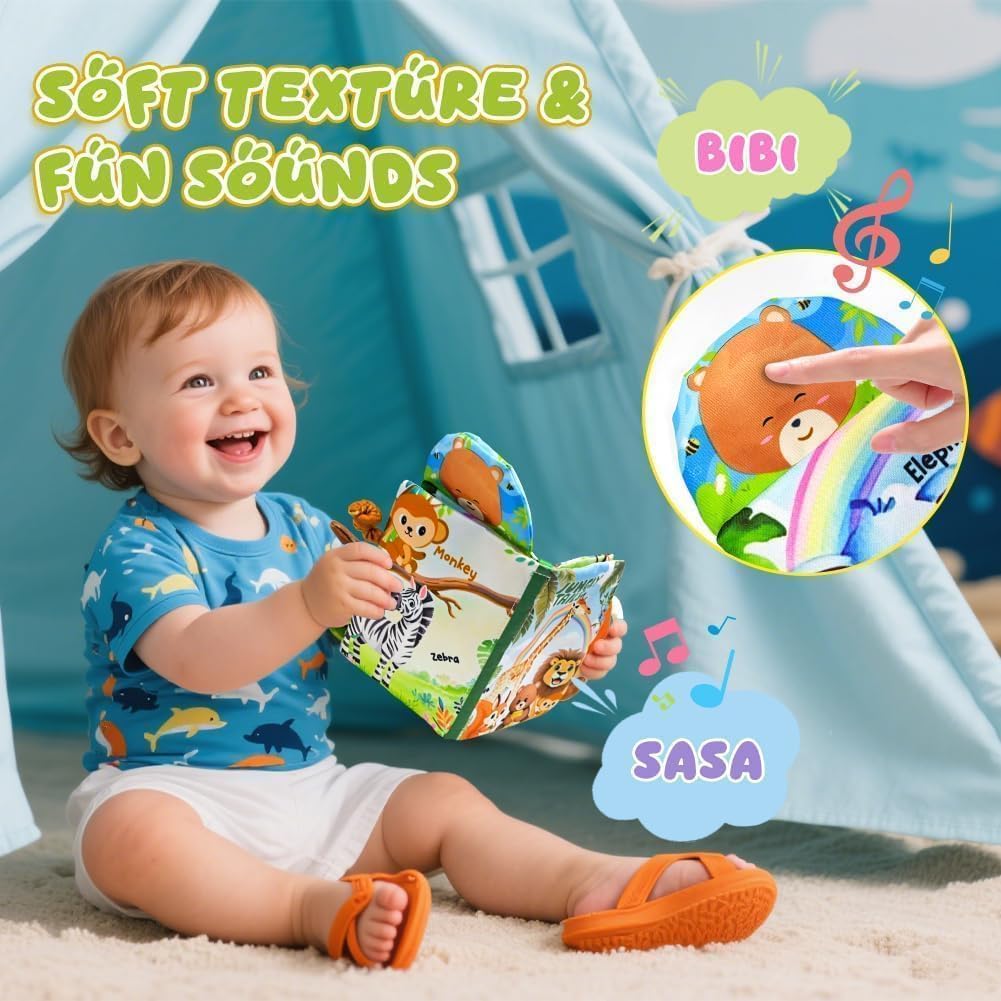 Baby Toys 0-6 Month, Crinkle Books for Babies, Jungle Tails Soft Baby Cloth Books 6 to 12 Months