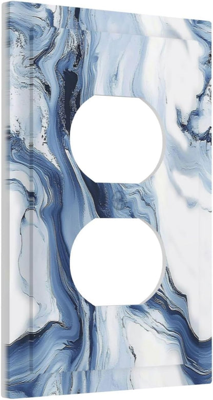 Outlet Covers White Marble Navy Blue Line Fluid 1 Gang Duplex Light Switch Cover Decorative Switch