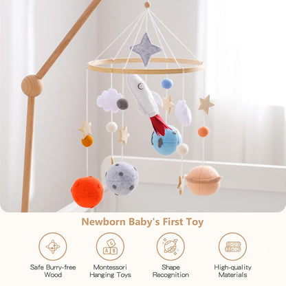 Baby Crib Mobile for Boys Girls | Felt Space Nursery Mobile Wooden Mobile for Crib | Astronaut