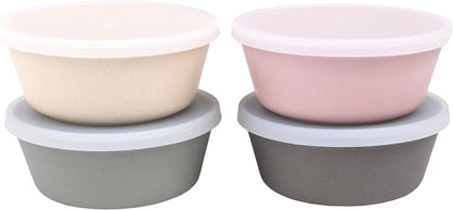 WeeSprout Bamboo Kids Bowls with Lids, Set of Four 10 oz Kid-Sized Dinnerware, Cereal, Leftovers &