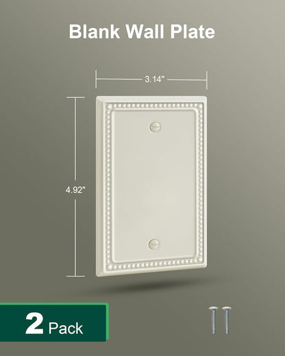 2-Pack Blank Outlet Cover Wall Plate, Metal Switch Plates Outlet Covers, Light Almond Pearls Beaded