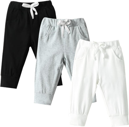 DREAM BUS Pack of 3 Toddler Jogger Pants with Pocket Toddler Boy Sweatpants Baby Boy Pants Infant