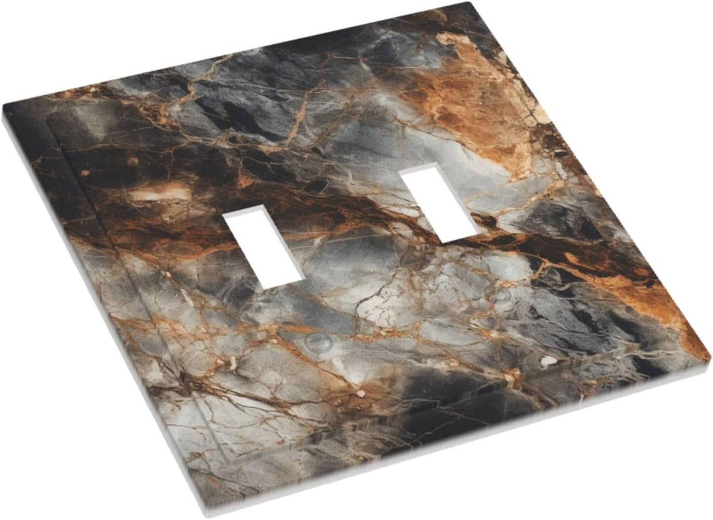 Brown Marble Granite Golden Lines Print Decorative Switch Plates 2 Gang Double Toggle Outlet Light