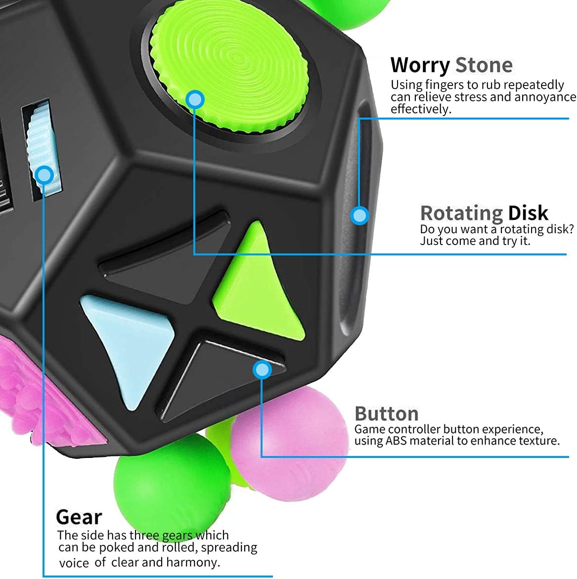 12 Sides Cube Toys,Fidget Toys Relieves Stress and Anxiety for Kids,Teens and Adults with