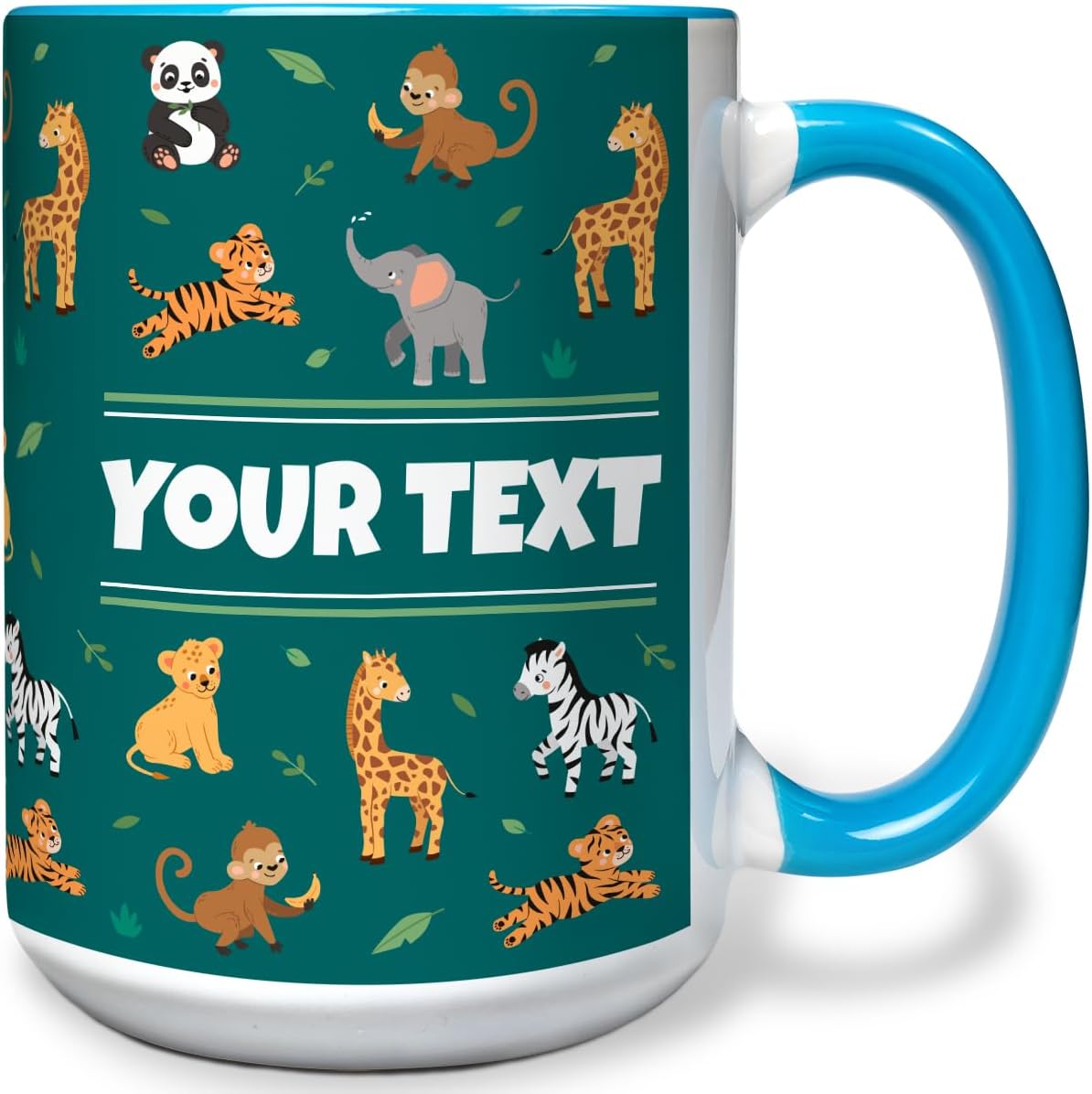 Personalized Mug for Kids - Zoo Animals - Custom Name/Text, Ceramic Hot Chocolate/Cocoa/Coffee Cup
