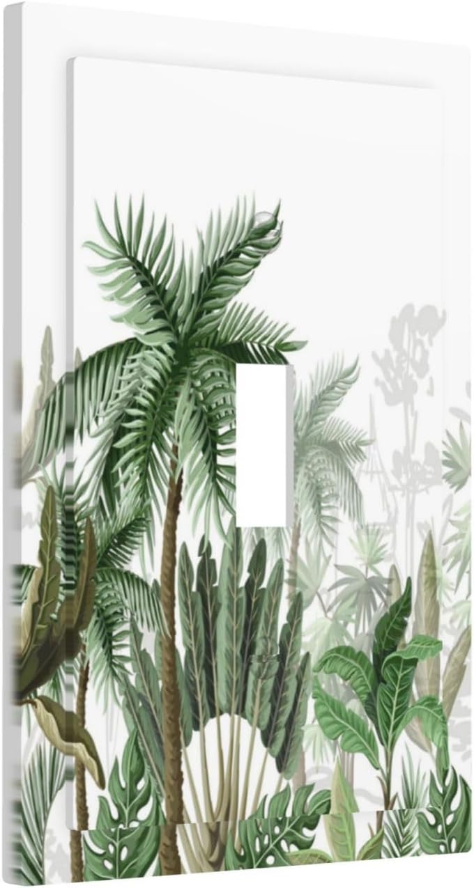 Palm Tree Banana Leaf Green Rainforest Natural Landscape Decorative Light Switch Cover 1 Gang