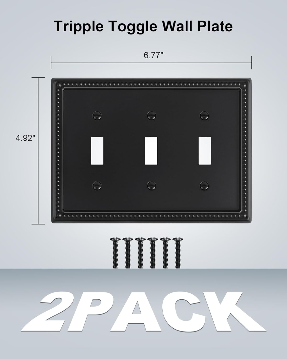 2-Pack Triple Toggle Light Switch Cover Plate, Pearls Decorative Switch Plate Covers, Black 3 Gang