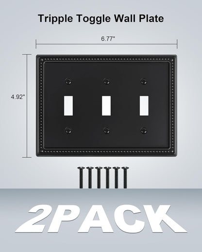 2-Pack Triple Toggle Light Switch Cover Plate, Pearls Decorative Switch Plate Covers, Black 3 Gang