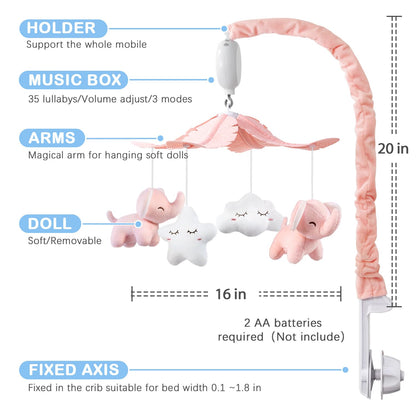 FEISIKE Baby Crib Mobile for Girls Boys with 3 Modes Digital Musical Motor（Rotating Only, Music