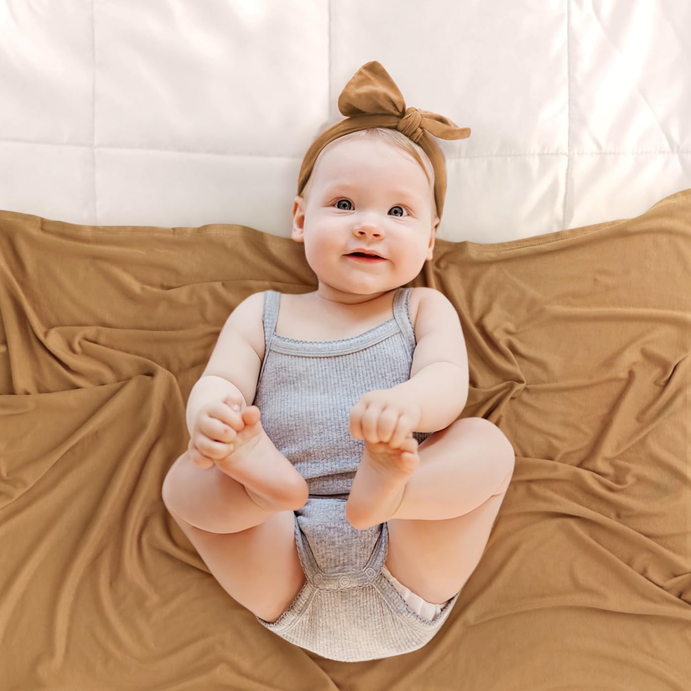GRSSDER Newborn Swaddle Blanket, Ultra Soft Jersey Receiving Blanket with Matching Headband and