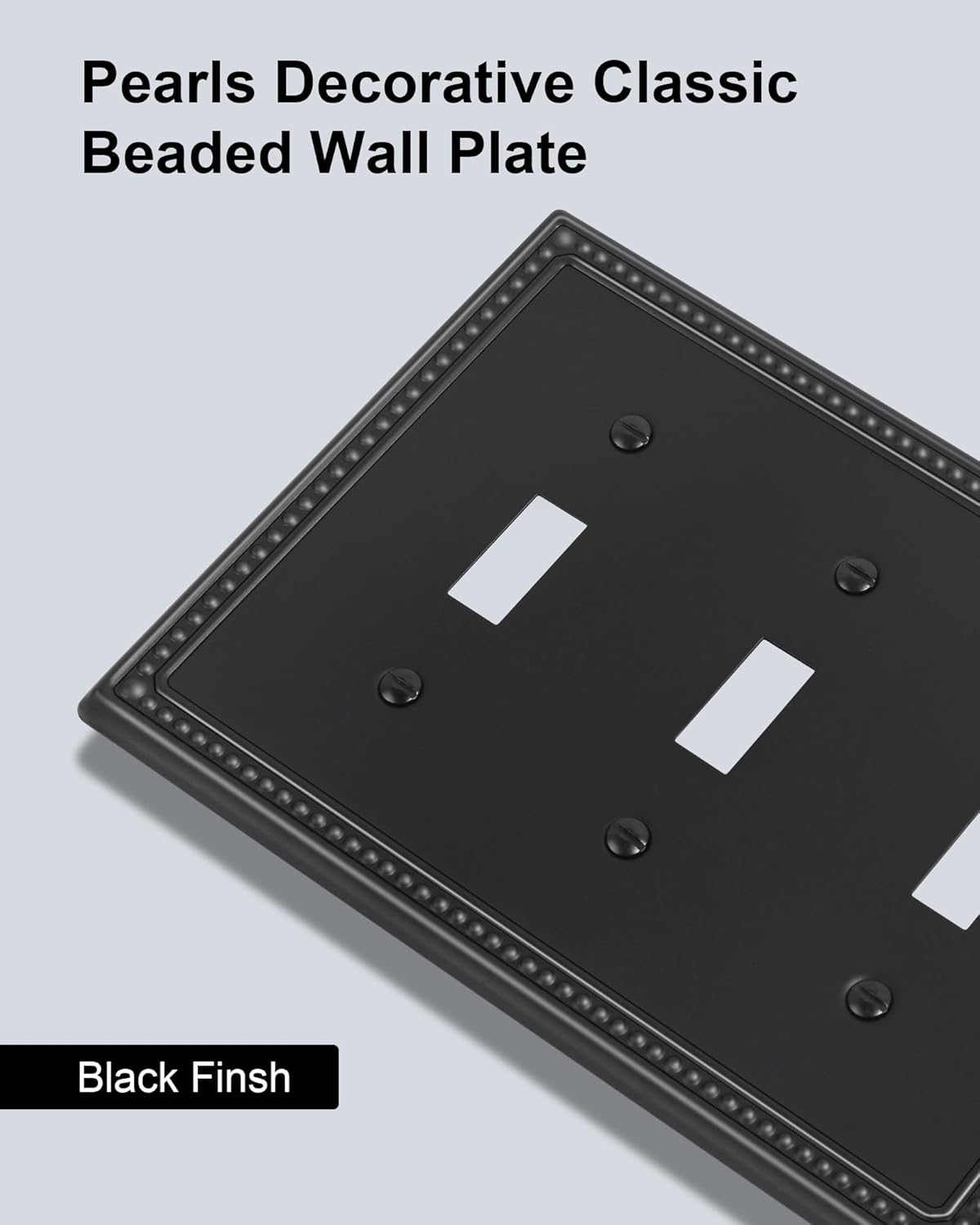 2-Pack Triple Toggle Light Switch Cover Plate, Pearls Decorative Switch Plate Covers, Black 3 Gang