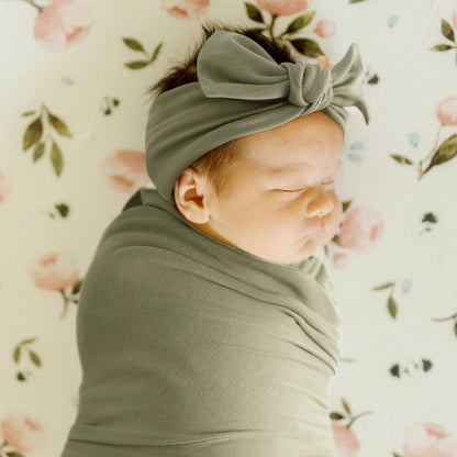 GRSSDER Newborn Swaddle Blanket, Ultra Soft Jersey Receiving Blanket with Matching Headband and