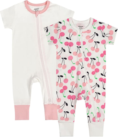 Teach Leanbh Baby Boys Girls 2 Pack 2 Way Zipper Footless Pajamas Cotton Short Sleeve Printing