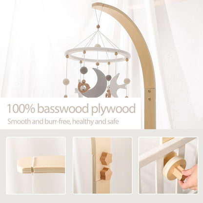 Baby Crib Mobile Arm - Wooden Baby Mobile Crib Holder for Hanging Baby Crib Attachment for Nursery