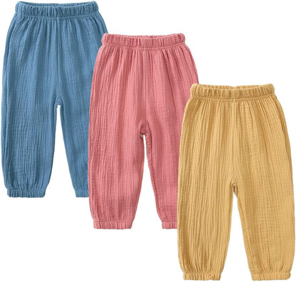 MYGBCPJS Baby Boys Girls Cotton Linen Trousers Kids Casual Ankle Pants Loose Long Bloomers