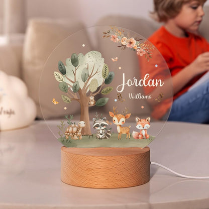 callie Acrylic Night Light Name Plate Personalized, Custom Cute Fox Deer Turtle Forest Animal with