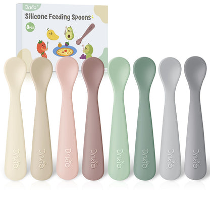DRKIO 8 Pcs Silicone Baby Spoons Infant Utensils for First Stage Feeding