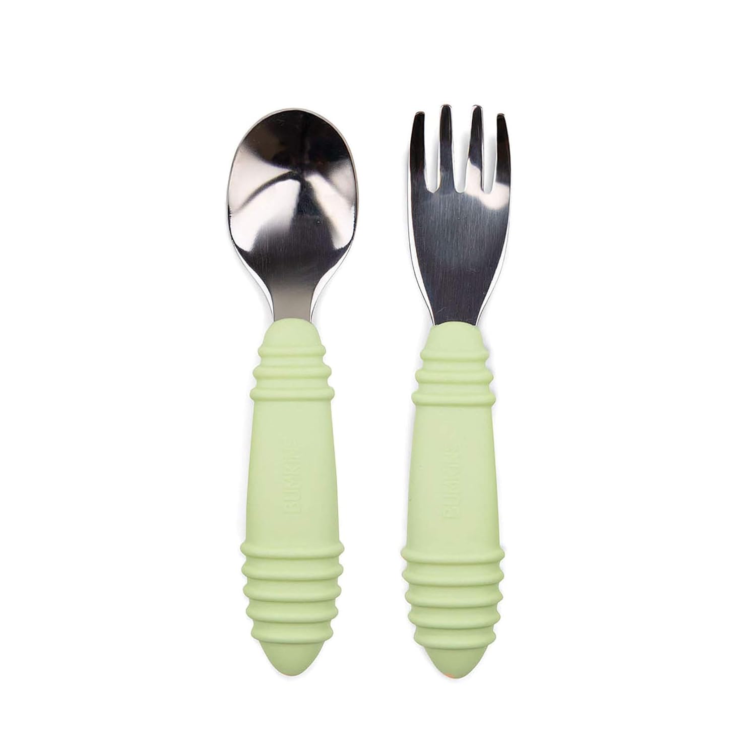 Bumkins Toddler Utensils, Kids Size Fork and Spoon Set, Silicone and Stainless-Steel Training