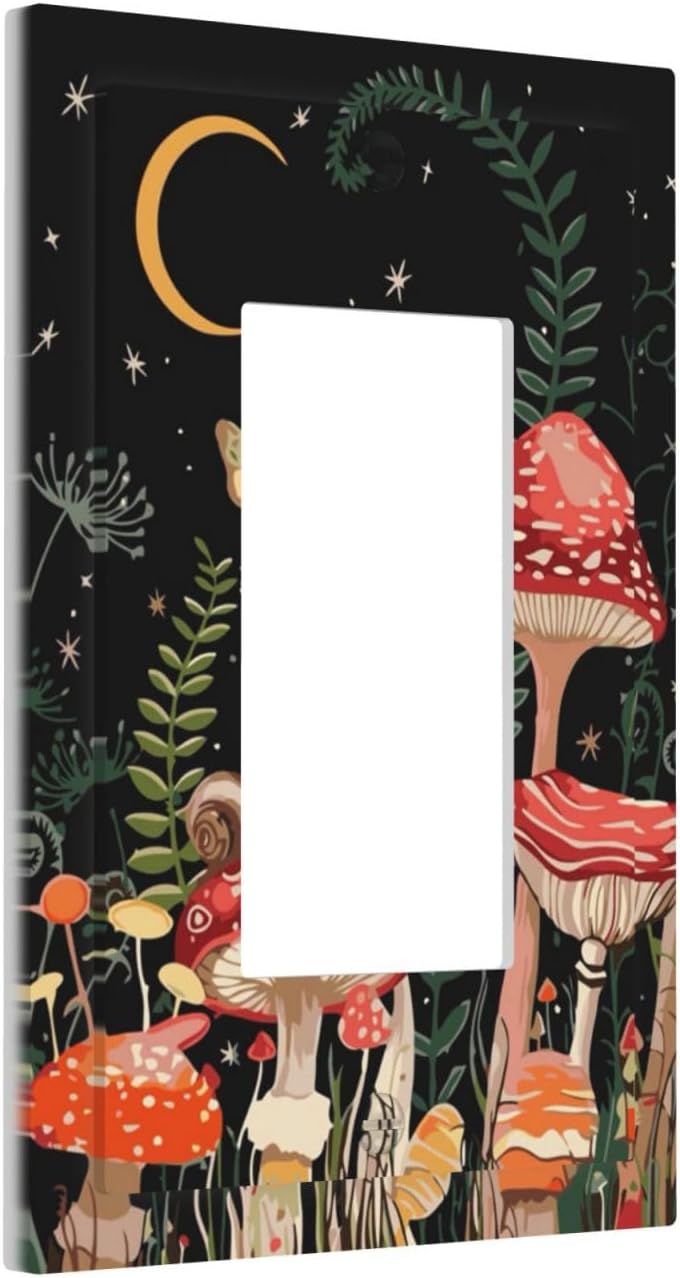 Moon Star Red Mushroom Forest Butterfly Green Plant Decorative Outlet Covers 1 Gang Single Rocker