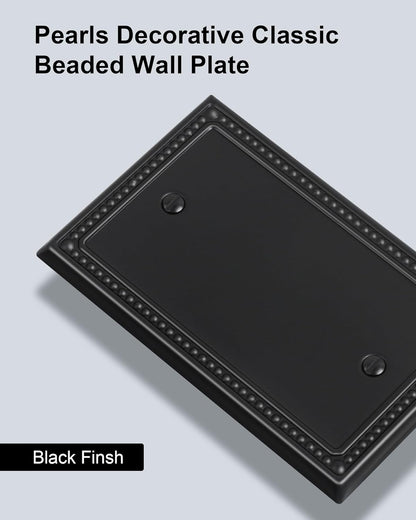 2-Pack Blank Outlet Cover Wall Plate, Metal Switch Plates Outlet Covers, Black Pearls Beaded