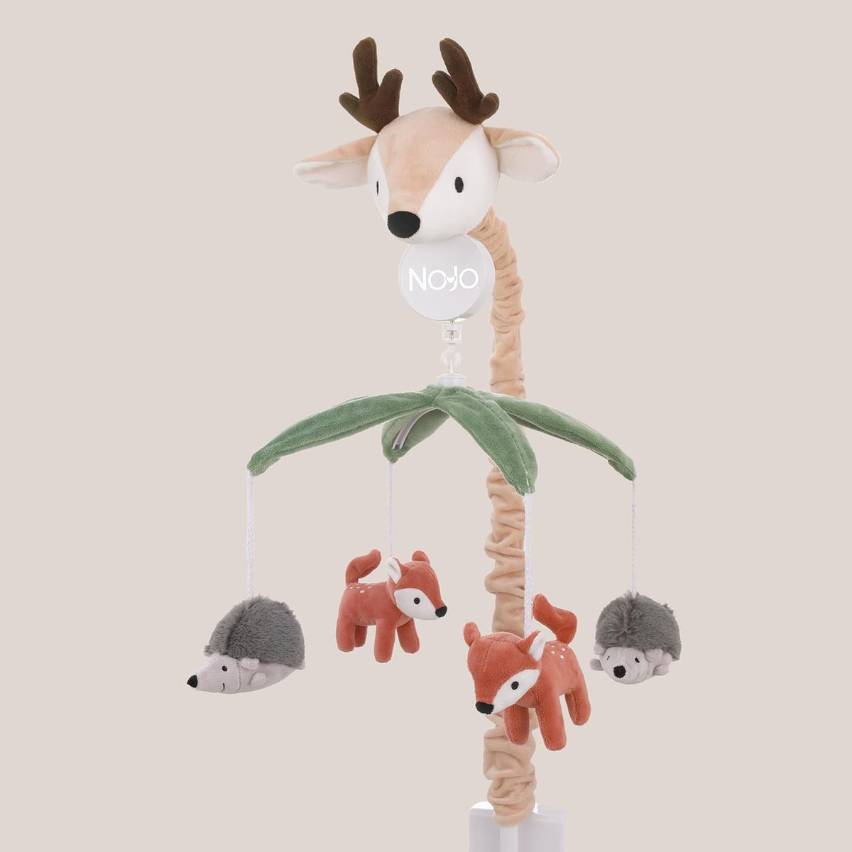 NoJo Plush Deer Green, Gray, and Tan Foxes and Hedgehogs Musical Mobile