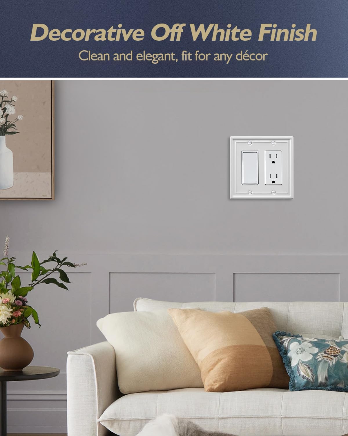2-Pack Double Decorator Wall Plate, Off White Outlet Cover Plate for GFCI Outlet, Receptacle