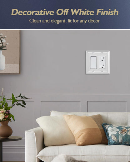 2-Pack Double Decorator Wall Plate, Off White Outlet Cover Plate for GFCI Outlet, Receptacle