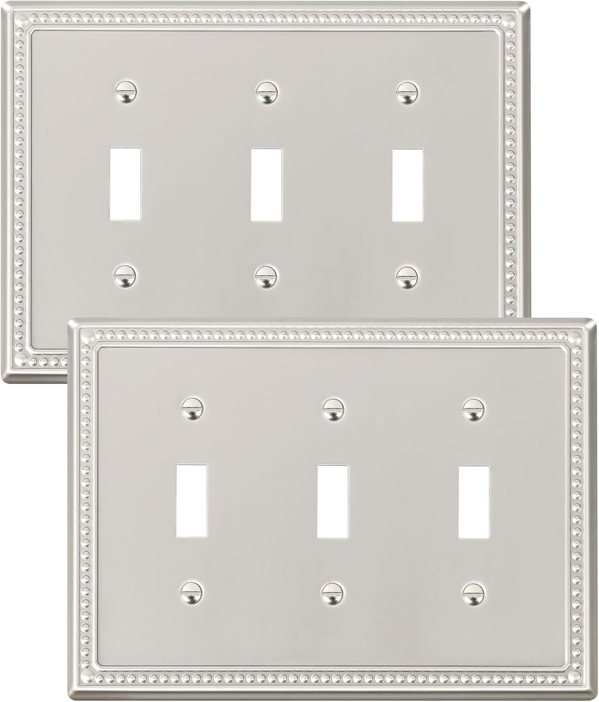 2-Pack Triple Toggle Light Switch Cover Plate, Pearls Decorative Switch Plate Covers, Brushed
