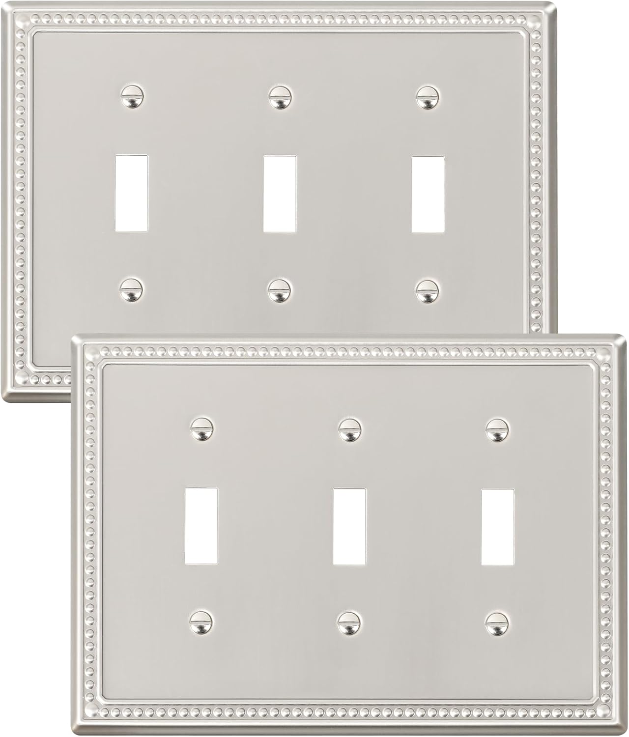 2-Pack Triple Toggle Light Switch Cover Plate, Pearls Decorative Switch Plate Covers, Brushed