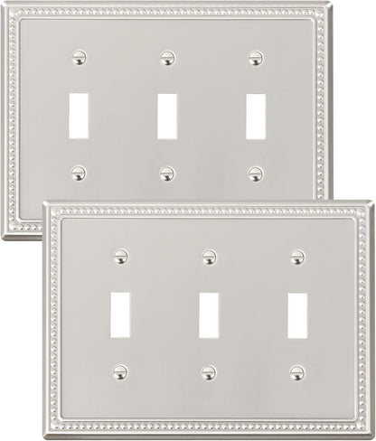 2-Pack Triple Toggle Light Switch Cover Plate, Pearls Decorative Switch Plate Covers, Brushed