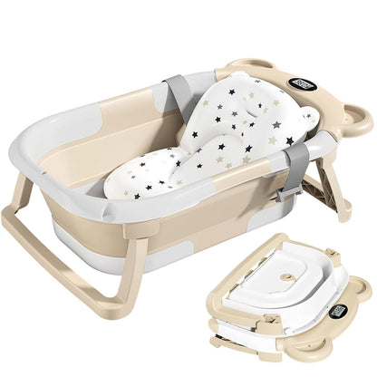 TPN Collapsible Baby Bathtub, Baby Bath Tub with Soft Cushion & Real-Time Thermometer, Baby Bathtub