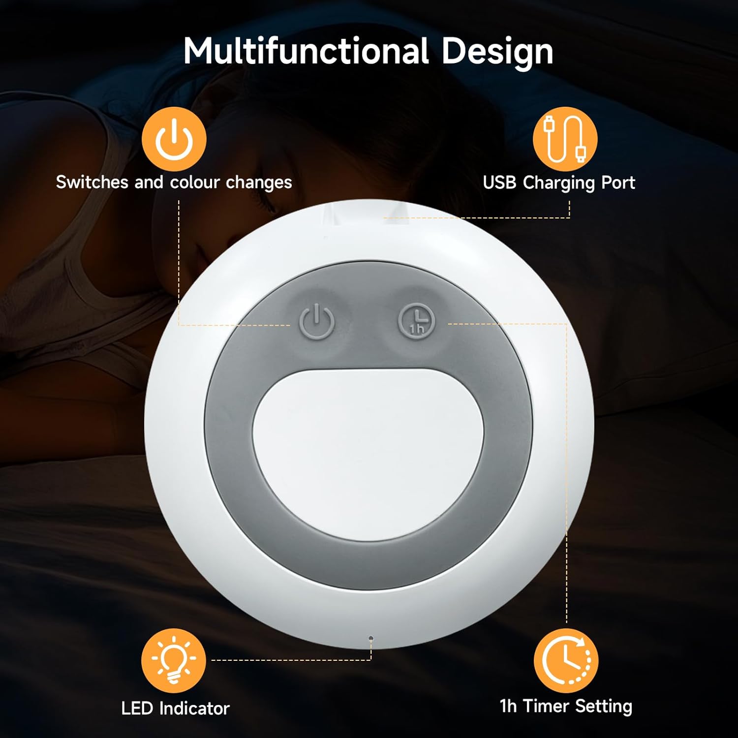 Baby Night Light, Nursery Night Lamp with 8 RGB Colors Changing, 1h Timer, Rechargeable & Touch