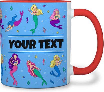 Personalized Mug for Kids - Mermaids - Custom Name/Text, Ceramic Hot Chocolate/Cocoa/Coffee Cup for