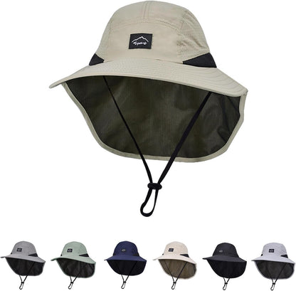 Outdoor Kids Sun Hat with Neck Flap UPF 50+ Quick Dry Beach Hats for Baby Boys Girls Age 2-12 Years