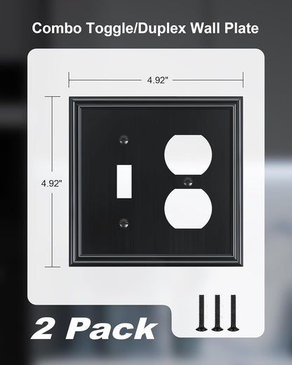 2-Pack Combo Toggle/Duplex Light Switch Cover Plate, Black Wall Outlet Cover Plate, Decorative Wall