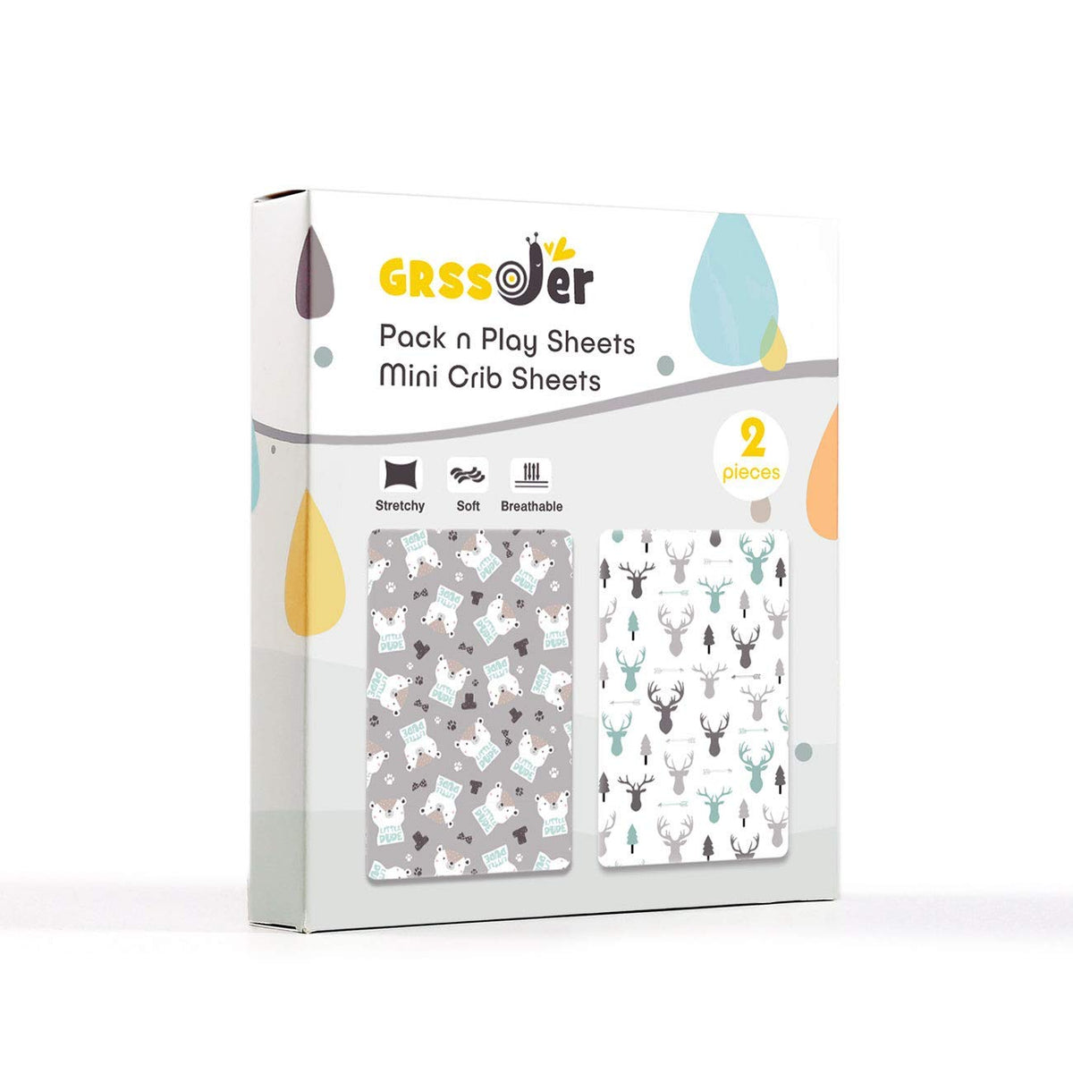 GRSSDER Stretchy Ultra Soft Jersey Knit Fitted Pack n Play Sheets 2 Pack, Playard Sheets for Baby