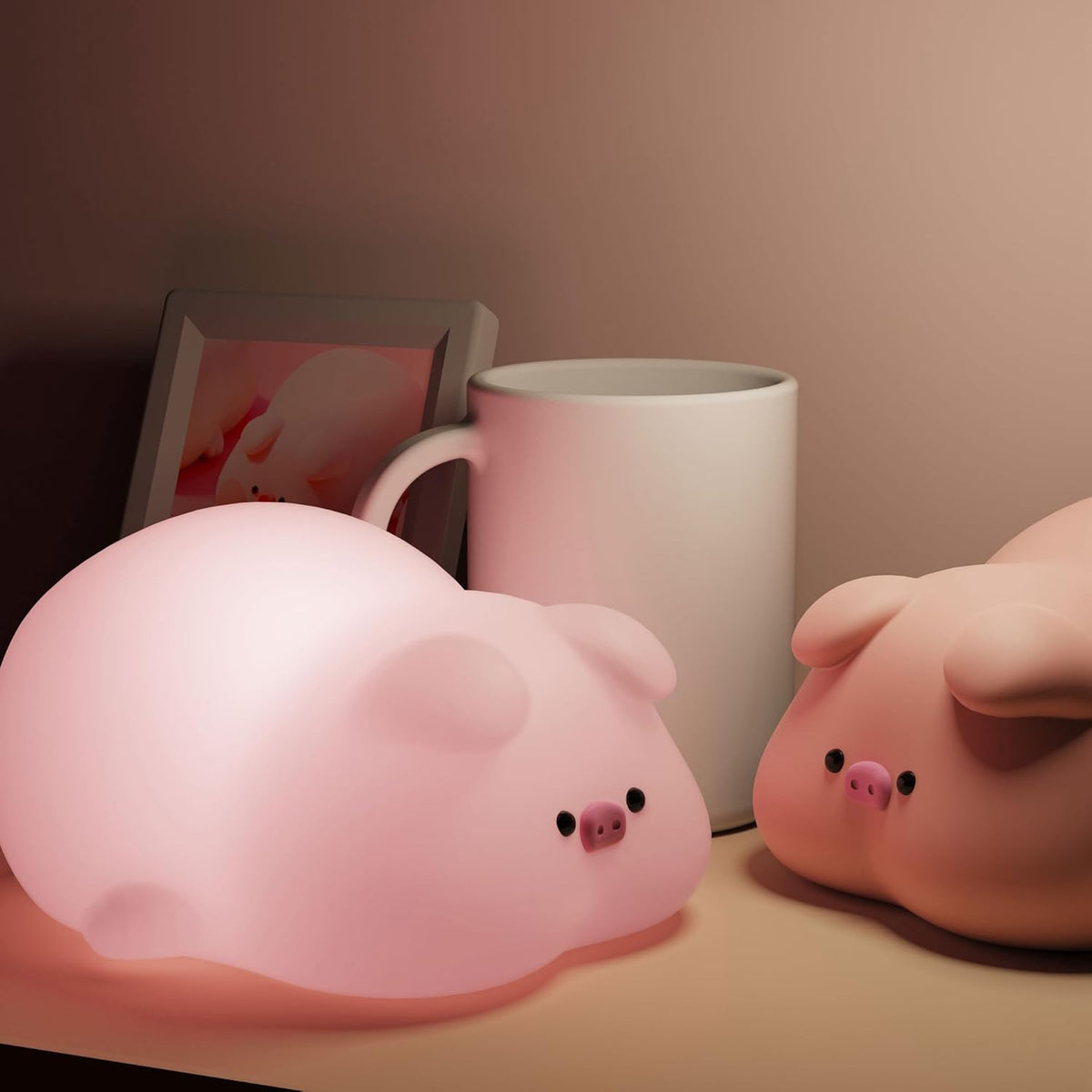 Cute Pig Lamp, Fun Lying Flat Pig Night Light, LED Squishy Animal Novelty Lamp, Light up Duck for