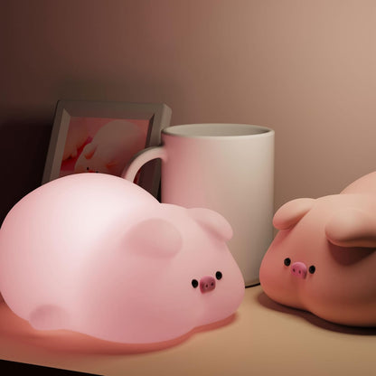 Cute Pig Lamp, Fun Lying Flat Pig Night Light, LED Squishy Animal Novelty Lamp, Light up Duck for