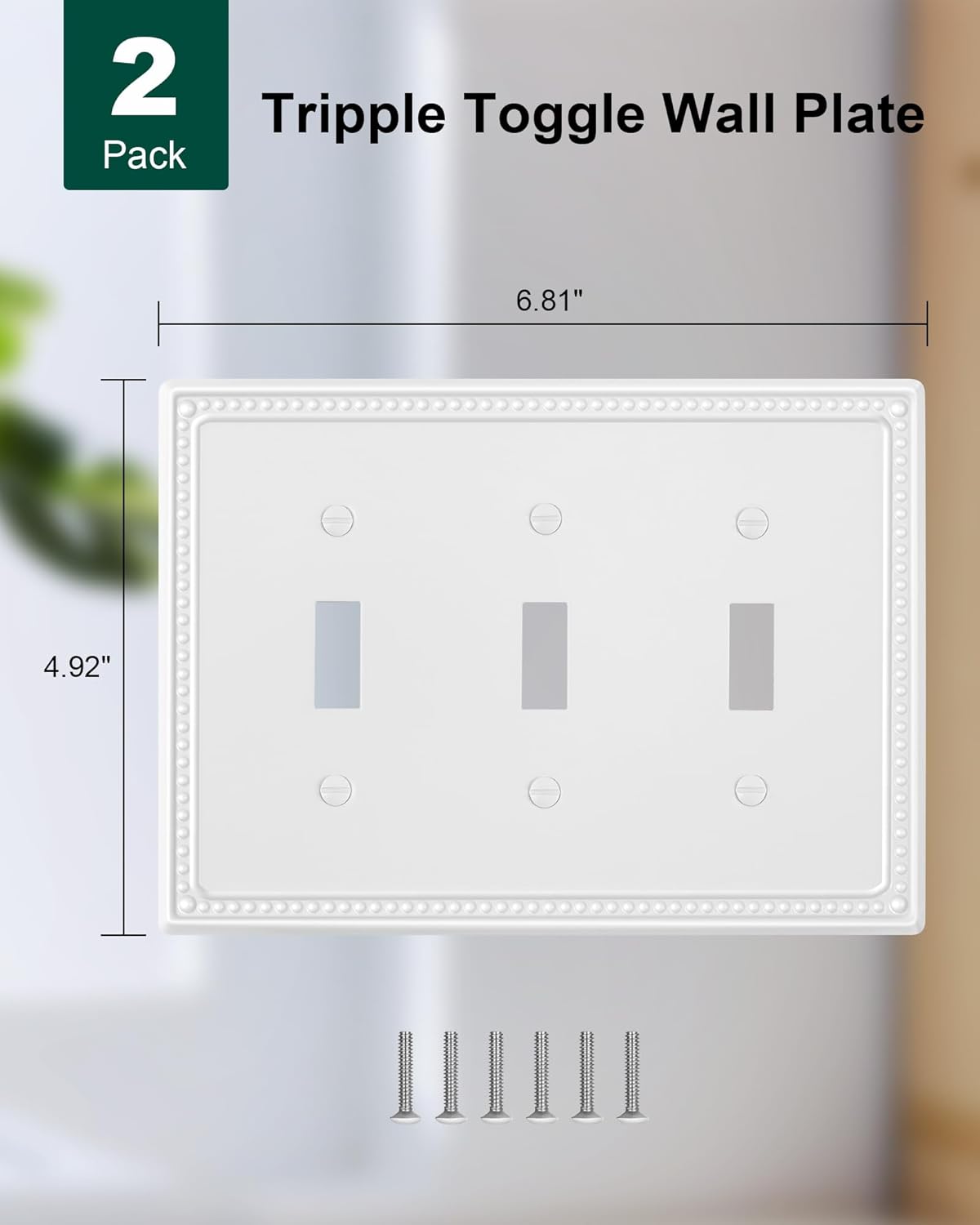 2-Pack Triple Toggle Light Switch Cover Plate, Pearls Decorative Switch Plate Covers, Pure White 3