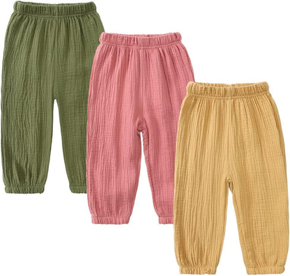 MYGBCPJS Baby Boys Girls Cotton Linen Trousers Kids Casual Ankle Pants Loose Long Bloomers