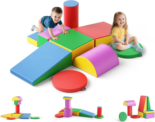 Lischwert Foam Climbing Blocks, Soft Climbing Toys for Toddlers, 9 Pieces Crawl and Climb Foam