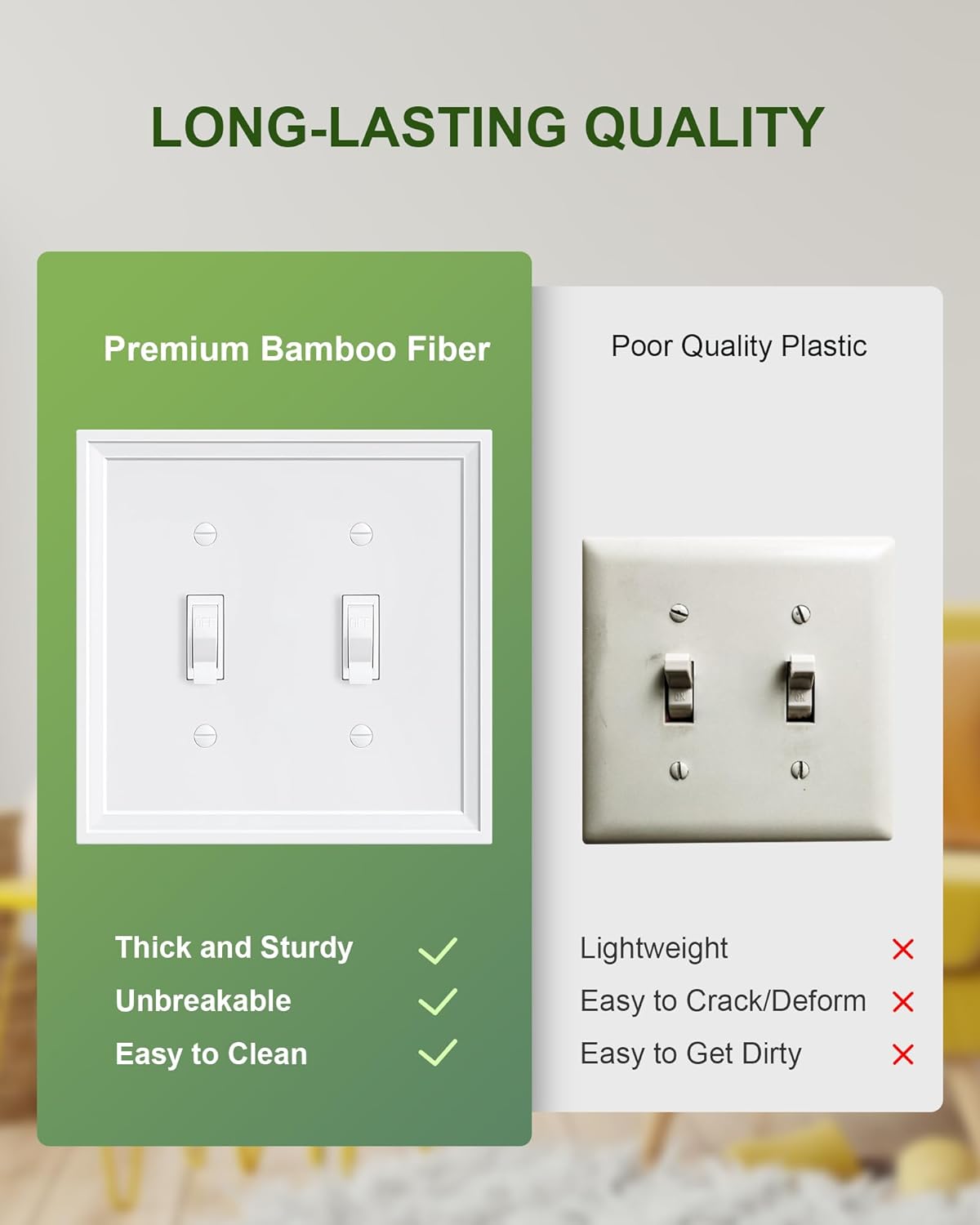 2-Pack Double Toggle Light Switch Cover Plate, White Decorative Dual Switch Plate Covers,Natural