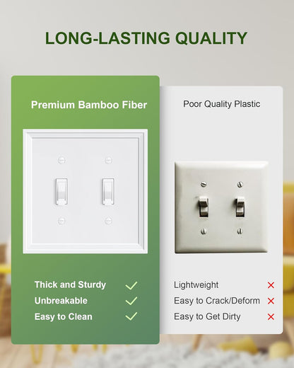 2-Pack Double Toggle Light Switch Cover Plate, White Decorative Dual Switch Plate Covers,Natural